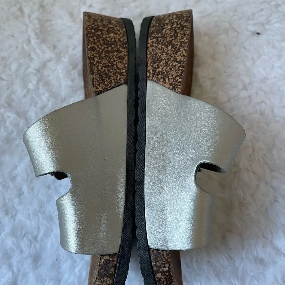 H2K silver straps buckles wedge cork sandals size Euro 42